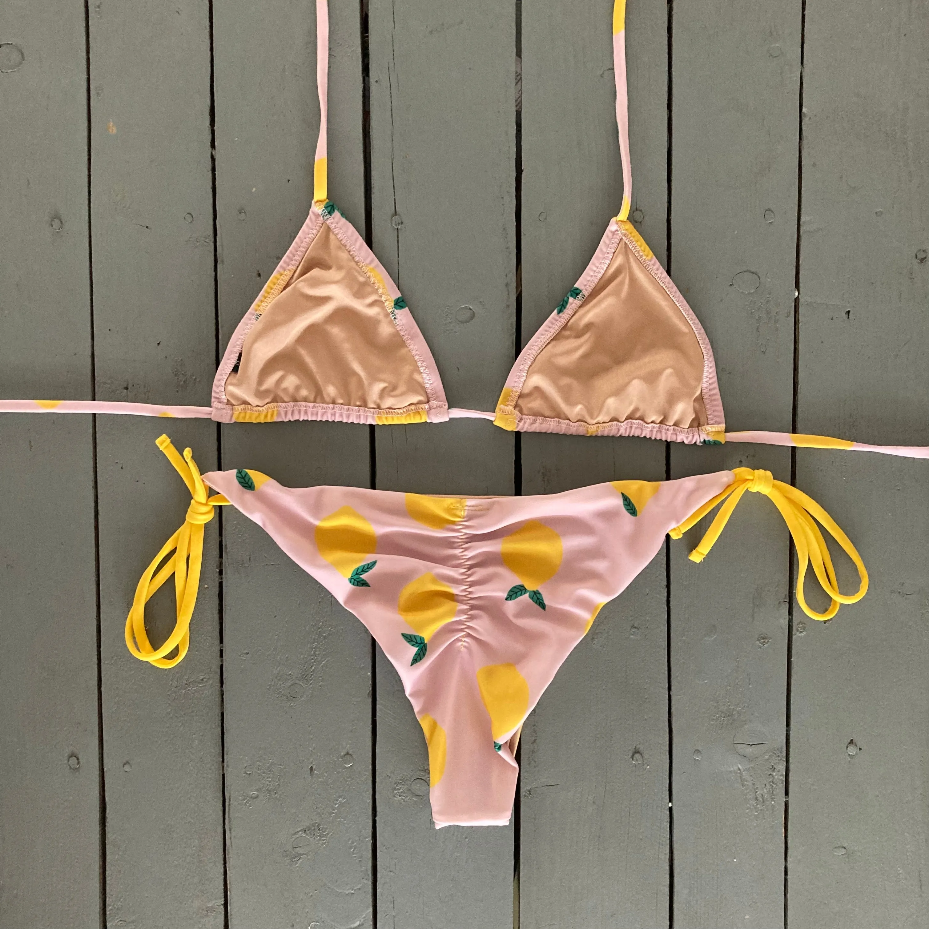 Lemon Print Spaghetti Ties Bikini Bottom
