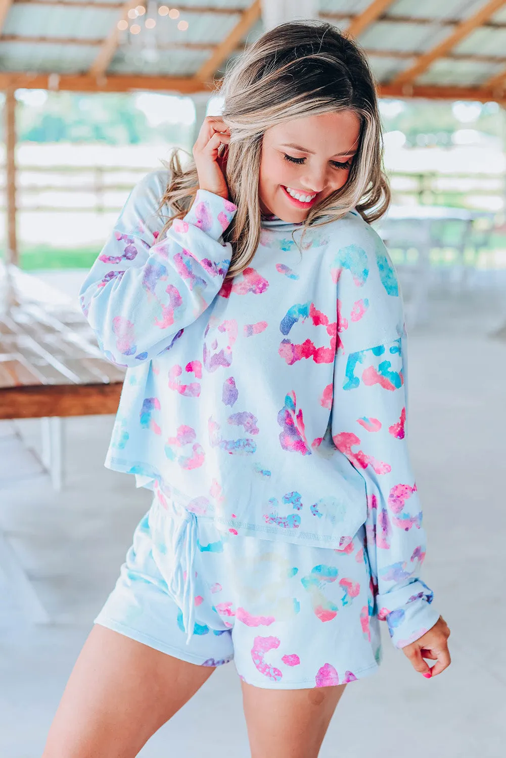 Leopard Print Hoodie and Shorts Set