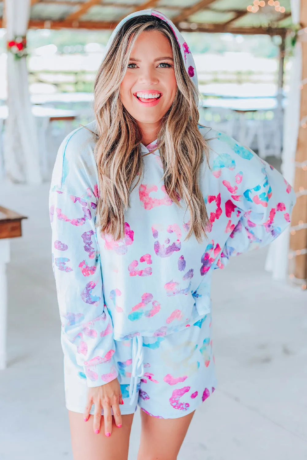 Leopard Print Hoodie and Shorts Set
