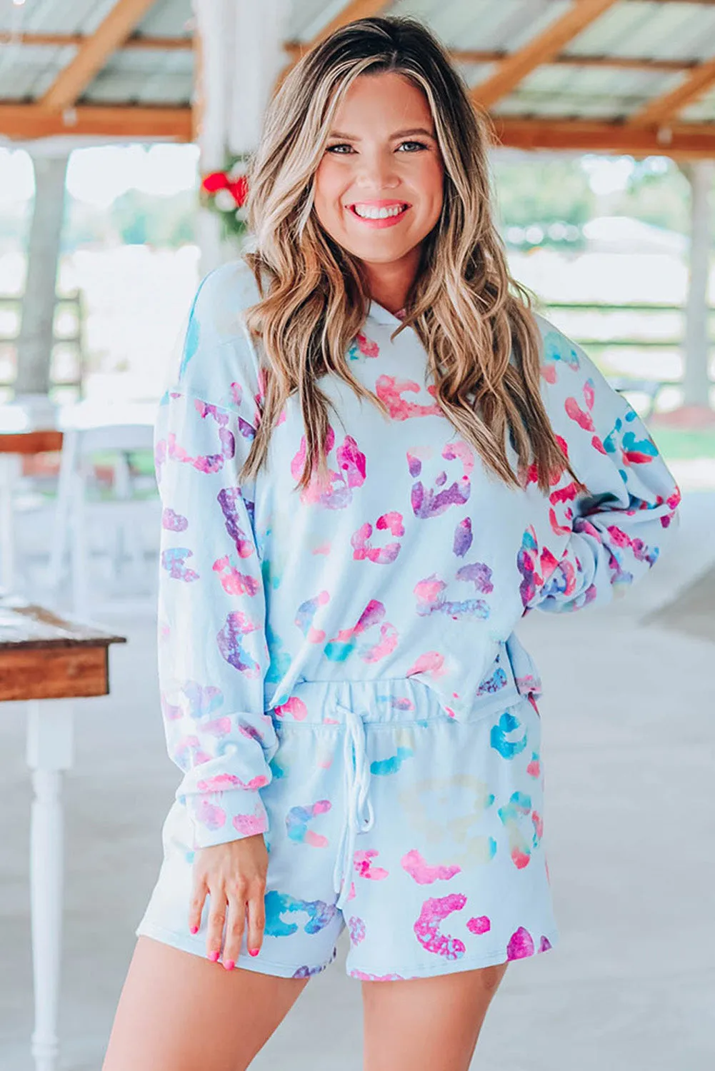 Leopard Print Hoodie and Shorts Set