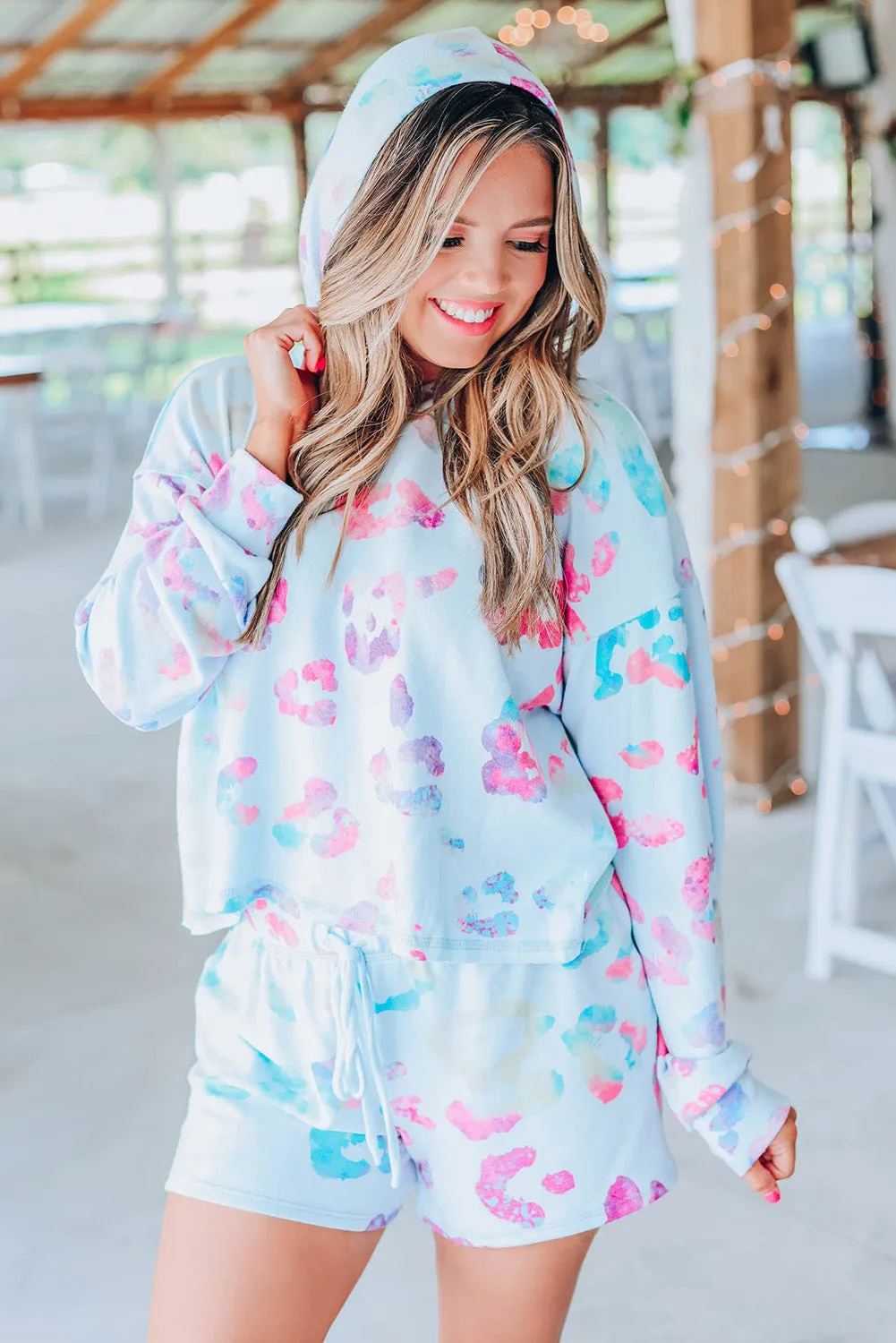 Leopard Print Hoodie and Shorts Set