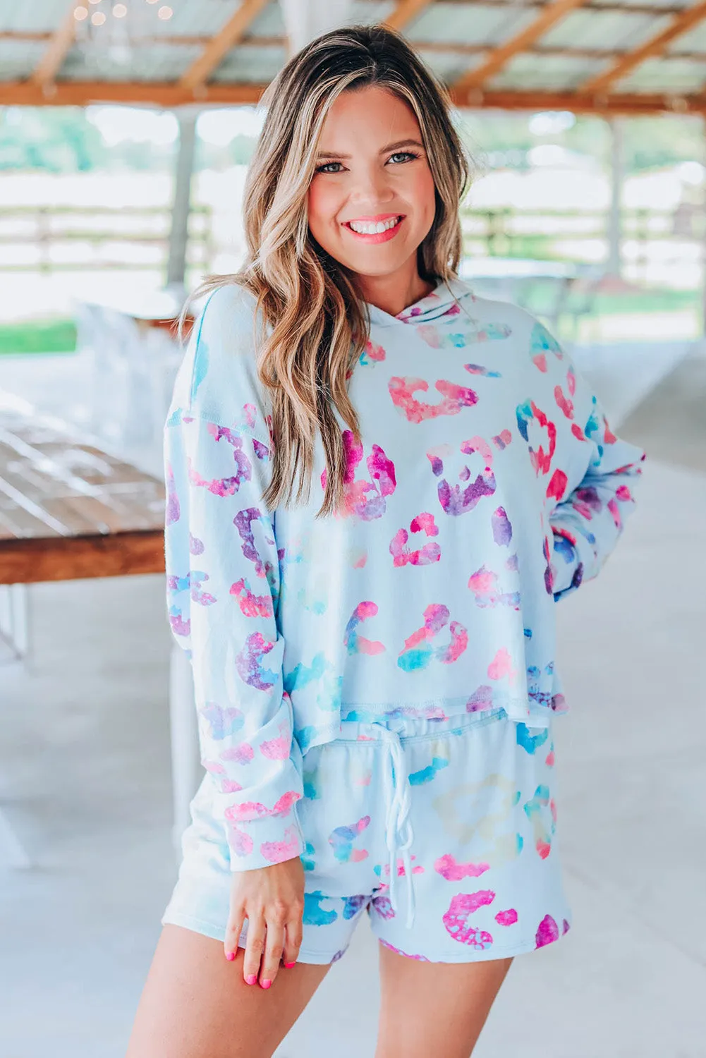 Leopard Print Hoodie and Shorts Set