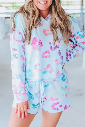 Leopard Print Hoodie and Shorts Set