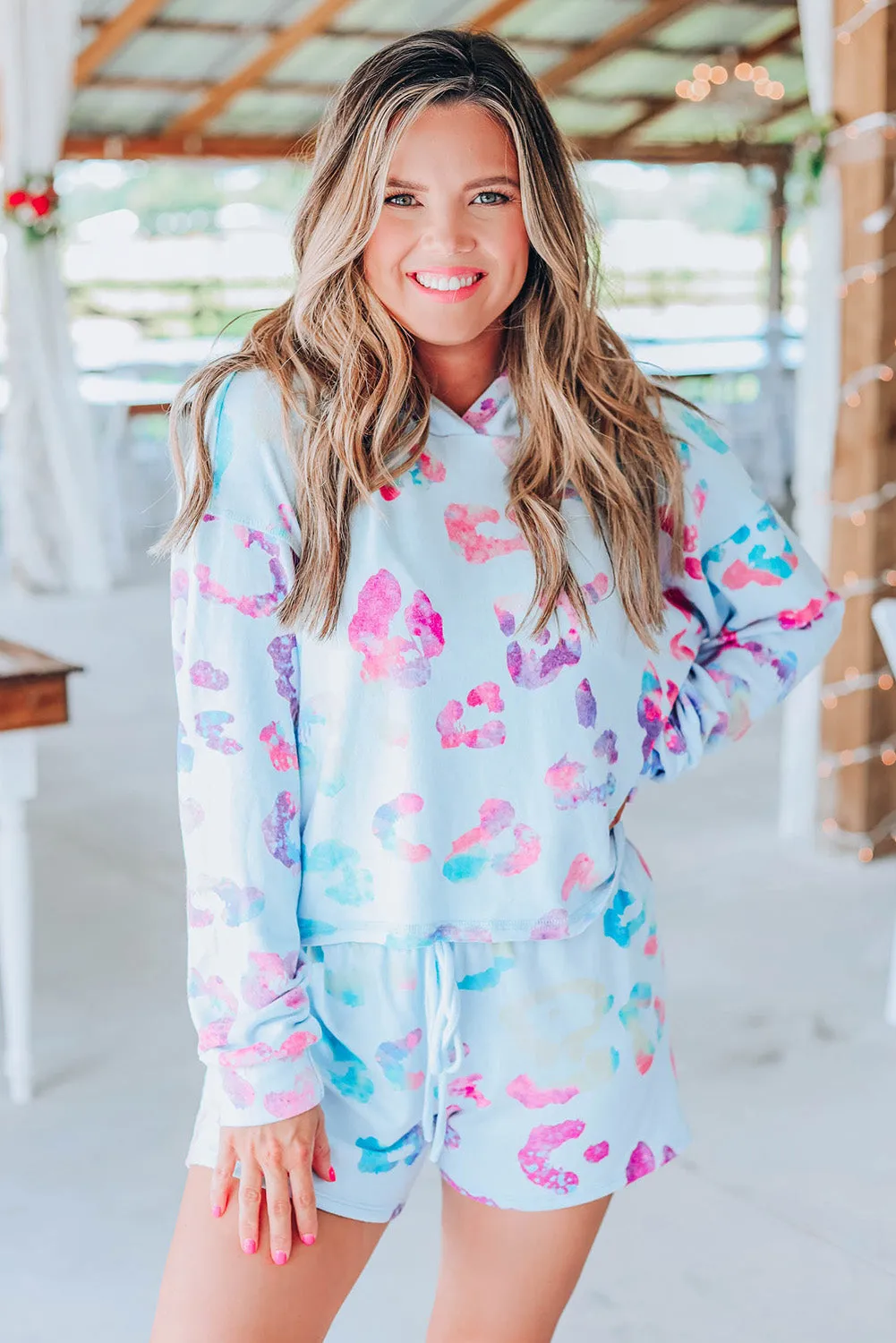 Leopard Print Hoodie and Shorts Set