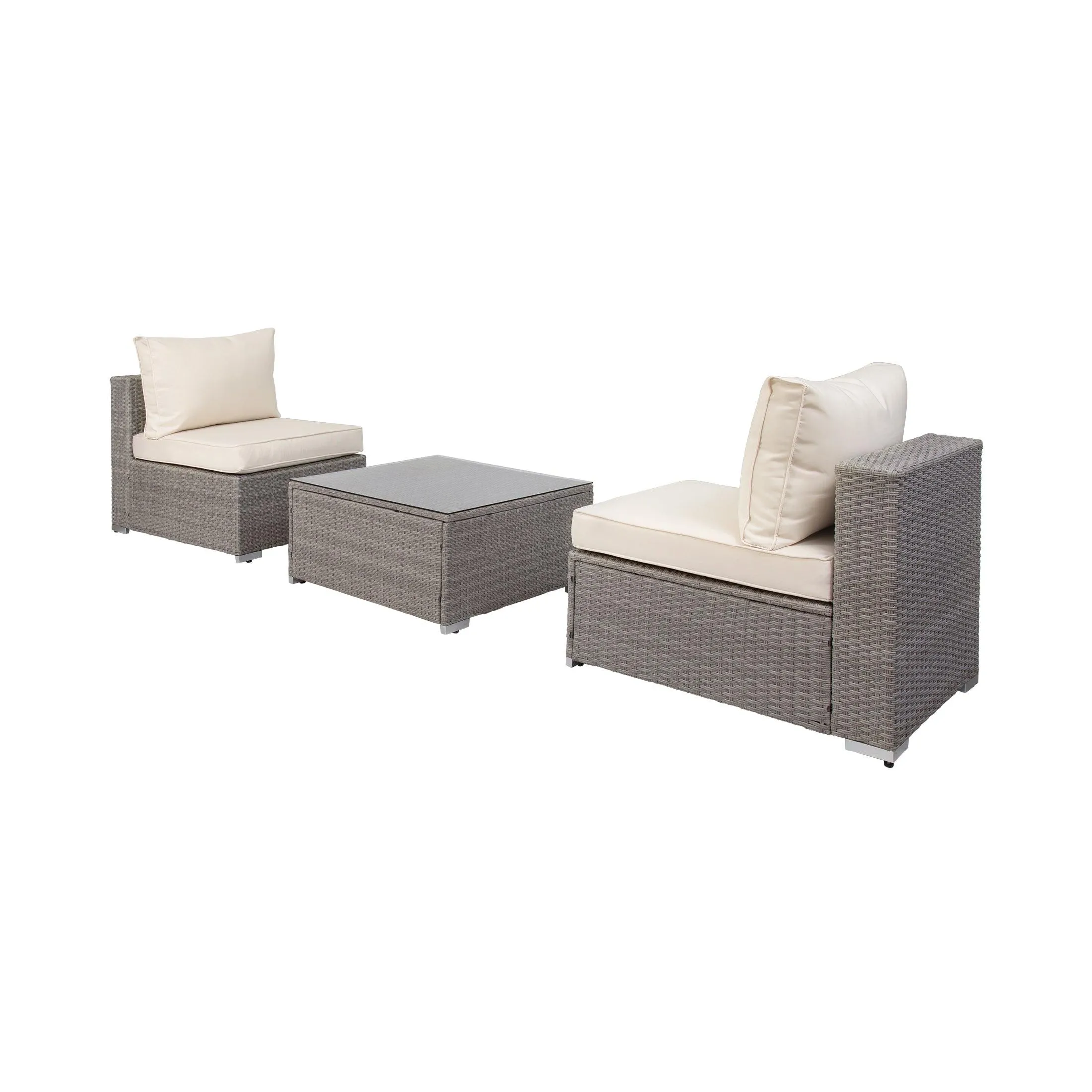 London 3-Piece Outdoor Patio Bistro Conversation Sofa with Coffee Table Set Gray/Ivory