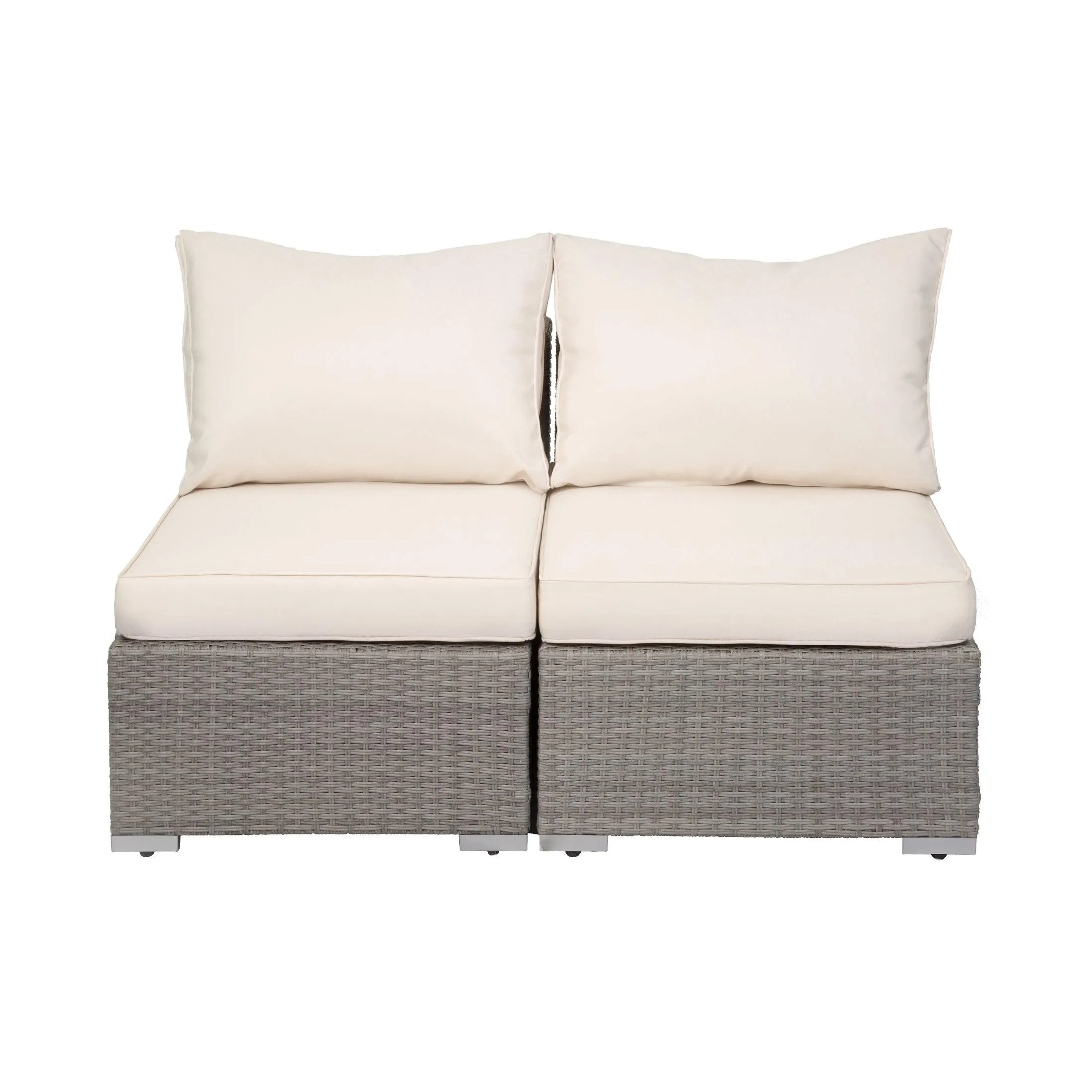 London 3-Piece Outdoor Patio Bistro Conversation Sofa with Coffee Table Set Gray/Ivory