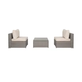 London 3-Piece Outdoor Patio Bistro Conversation Sofa with Coffee Table Set Gray/Ivory
