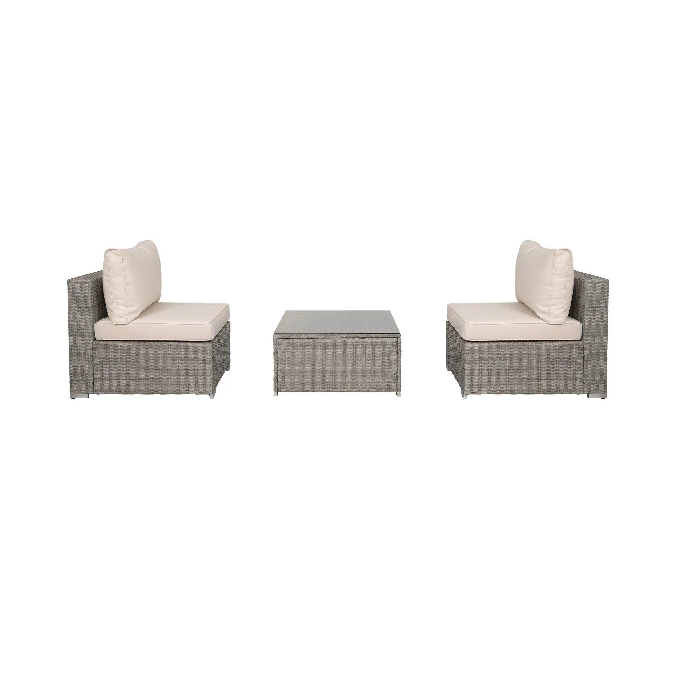London 3-Piece Outdoor Patio Bistro Conversation Sofa with Coffee Table Set Gray/Ivory