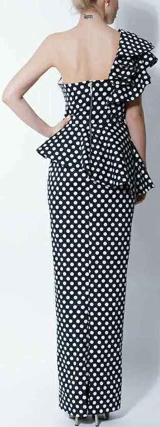 Long Polka Dot Print Dress-Black & White