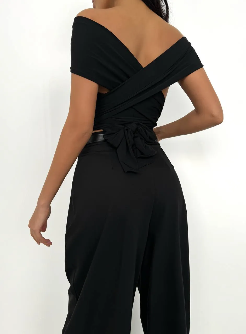 Maya Knotted Strapless Crop Top In Black