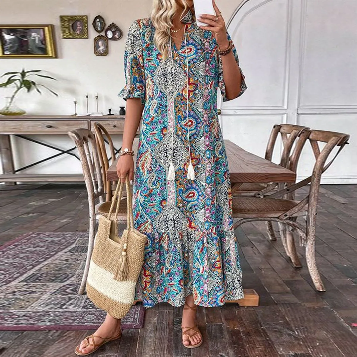 Mia Bohemian Geometric Print dress