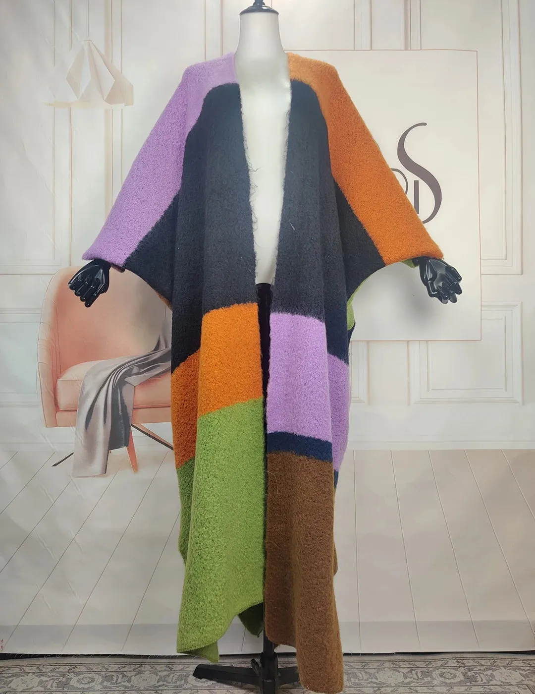 Multicolor  Loose Long Kimonos Thick Coat