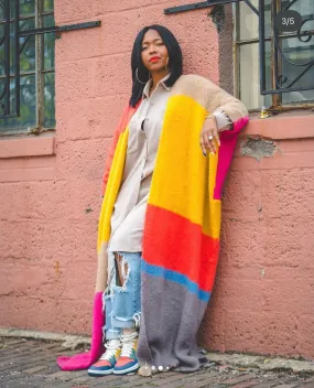 Multicolor  Loose Long Kimonos Thick Coat