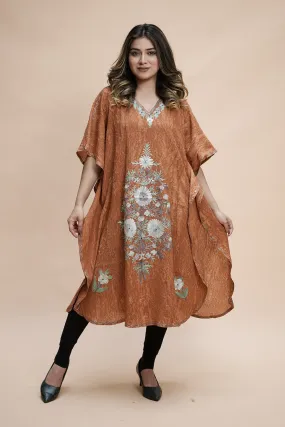 Mustard Colour Crush Cotton Kashmiri Aari Work Designer Kaftan