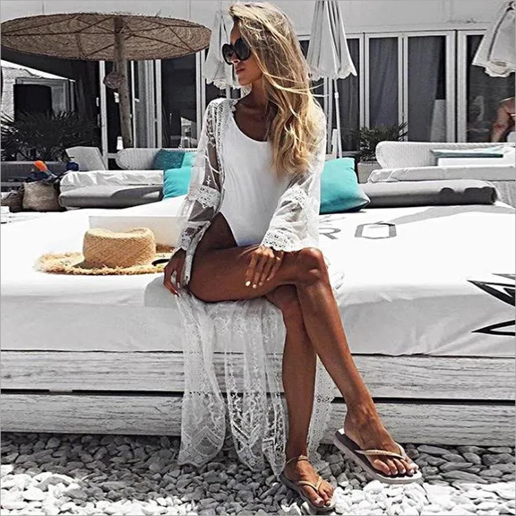 New Mesh Embroidered Lace Beach Bikini Cover up
