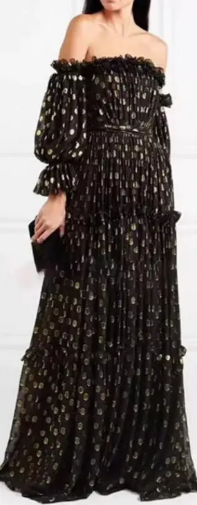 Off-the-Shoulder Polka Dot Gown
