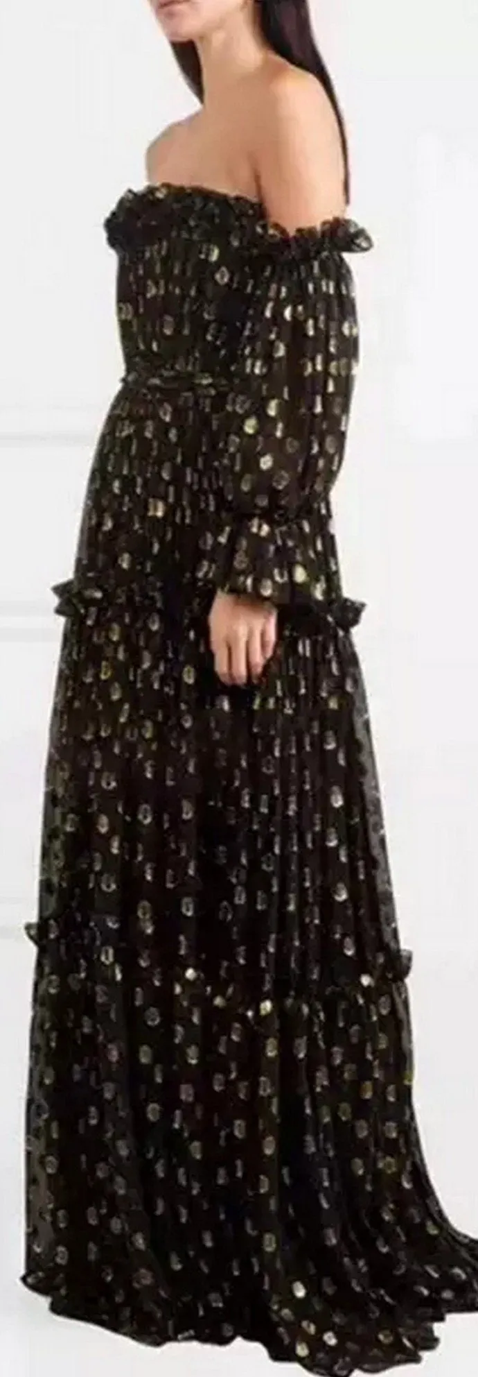 Off-the-Shoulder Polka Dot Gown