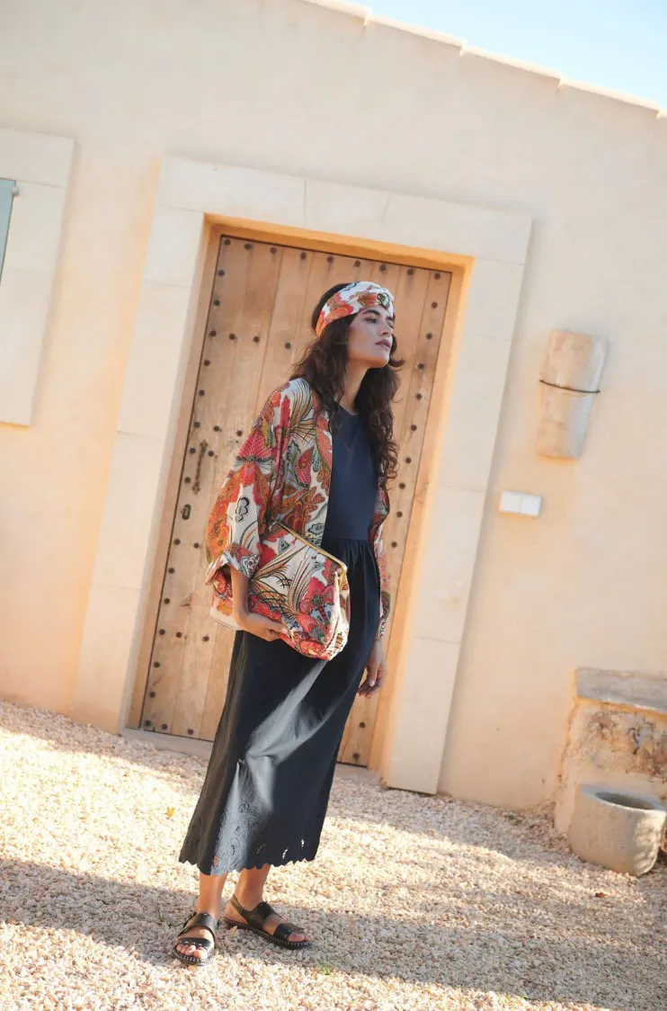One Hundred Stars Short Lightweight Kimono in Orange Fiesta Print - KIMFIEORA