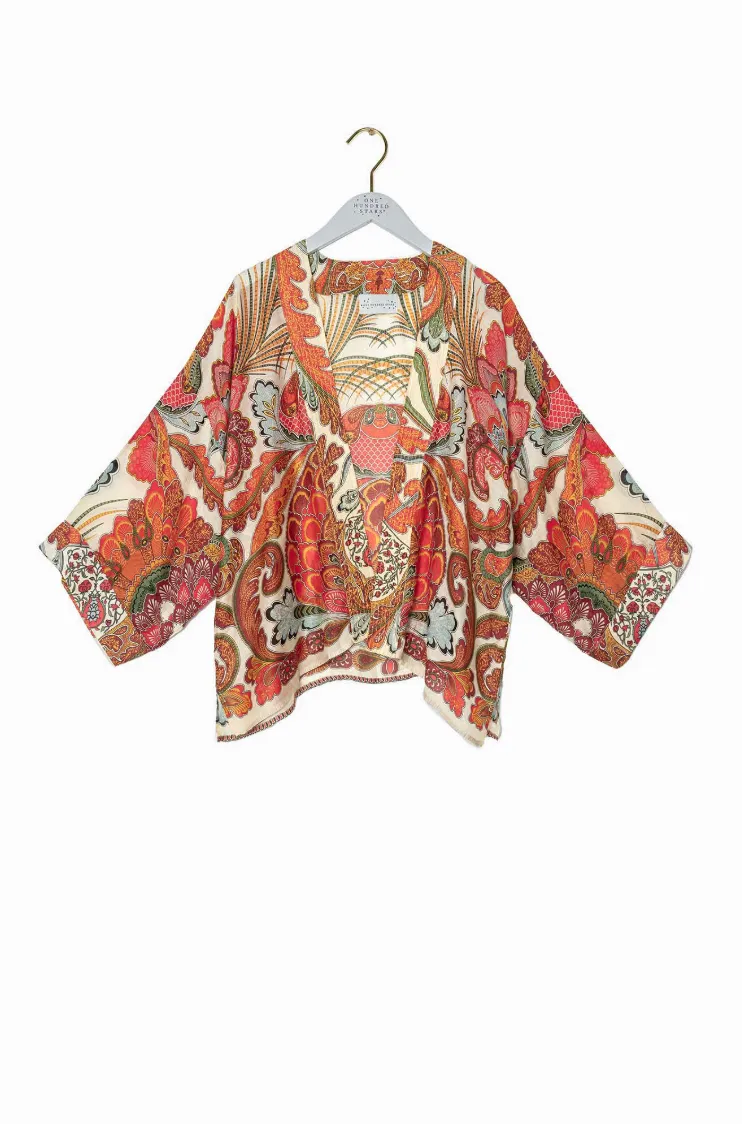 One Hundred Stars Short Lightweight Kimono in Orange Fiesta Print - KIMFIEORA