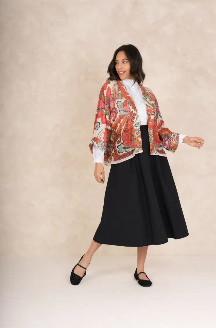 One Hundred Stars Short Lightweight Kimono in Orange Fiesta Print - KIMFIEORA