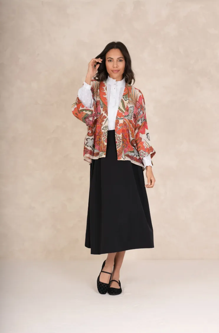 One Hundred Stars Short Lightweight Kimono in Orange Fiesta Print - KIMFIEORA