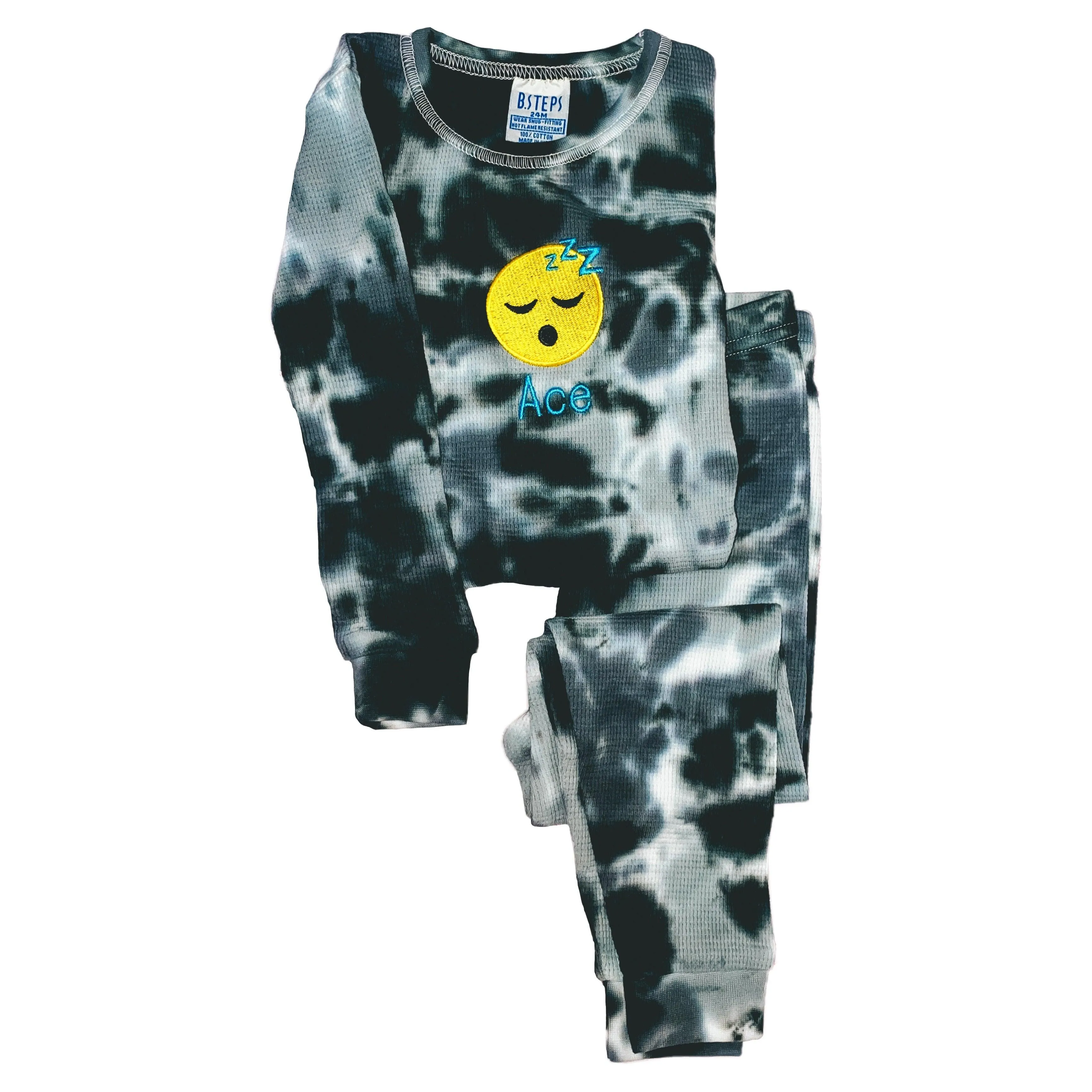 Personalized Tie Dye Choose Your Own Emoji Thermal Pajama Set