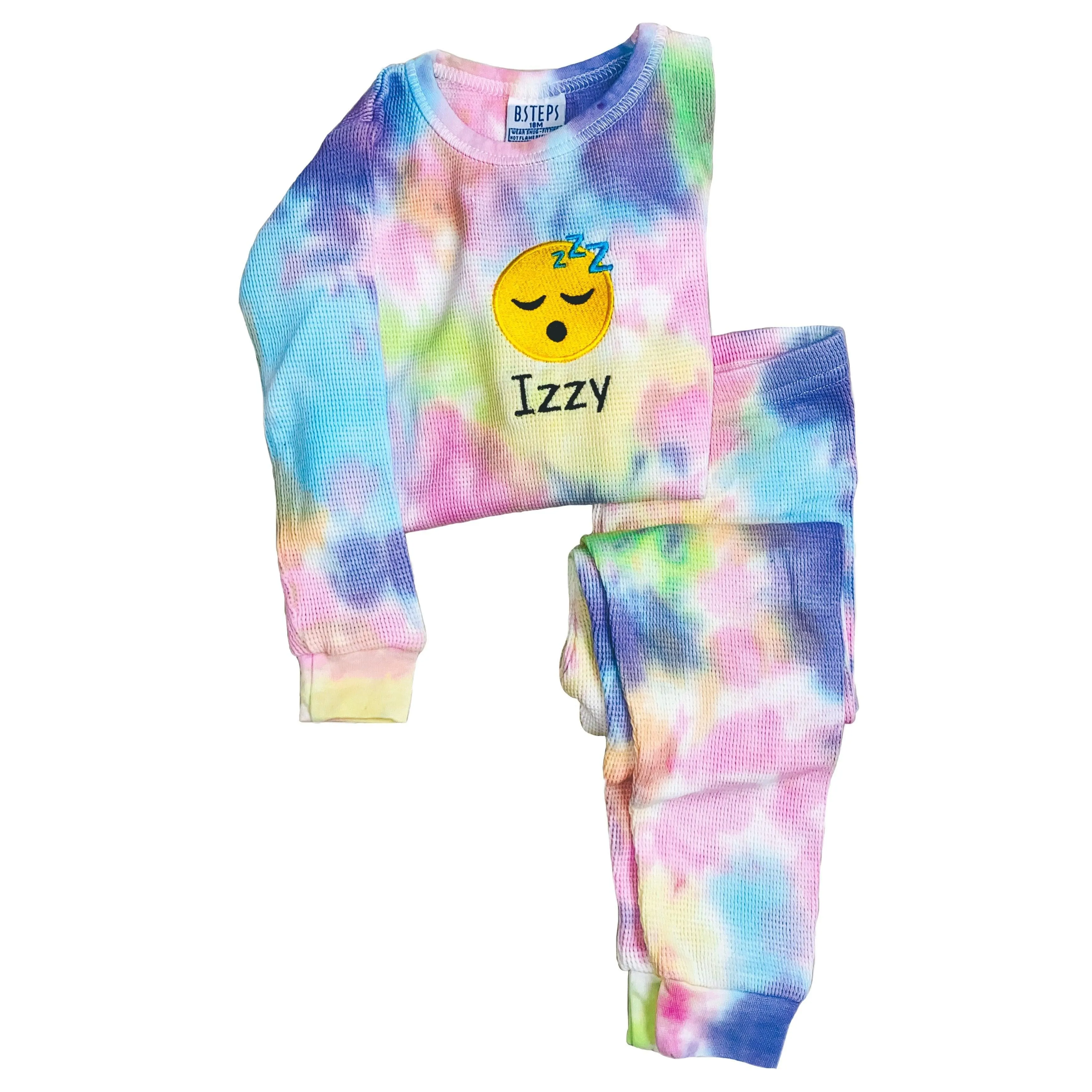 Personalized Tie Dye Choose Your Own Emoji Thermal Pajama Set