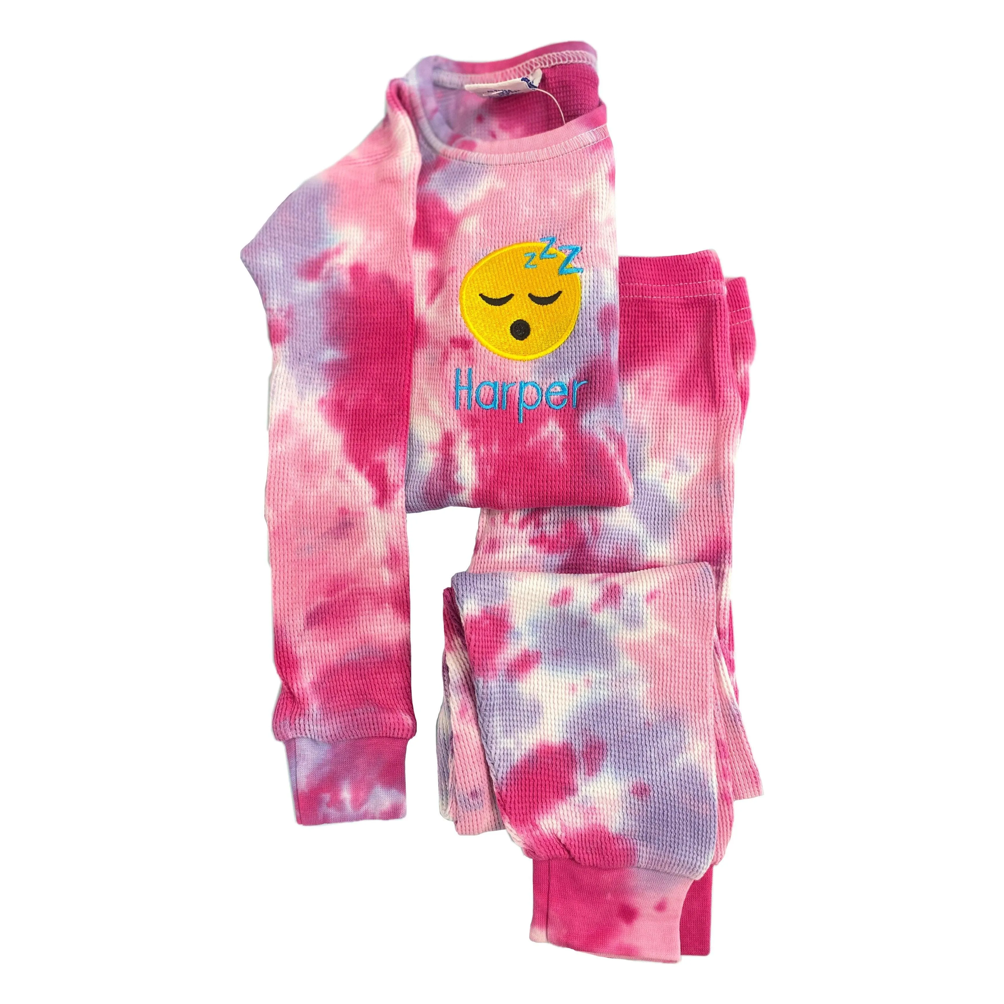 Personalized Tie Dye Choose Your Own Emoji Thermal Pajama Set