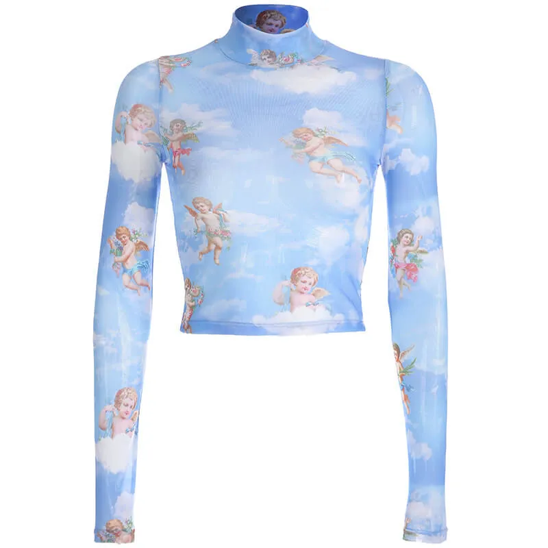 Perspective Flower Print Short Crop Top
