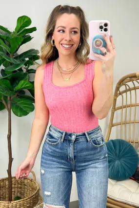 Playful Personality Ribbed Square Neck Tank Top - FINAL SALE