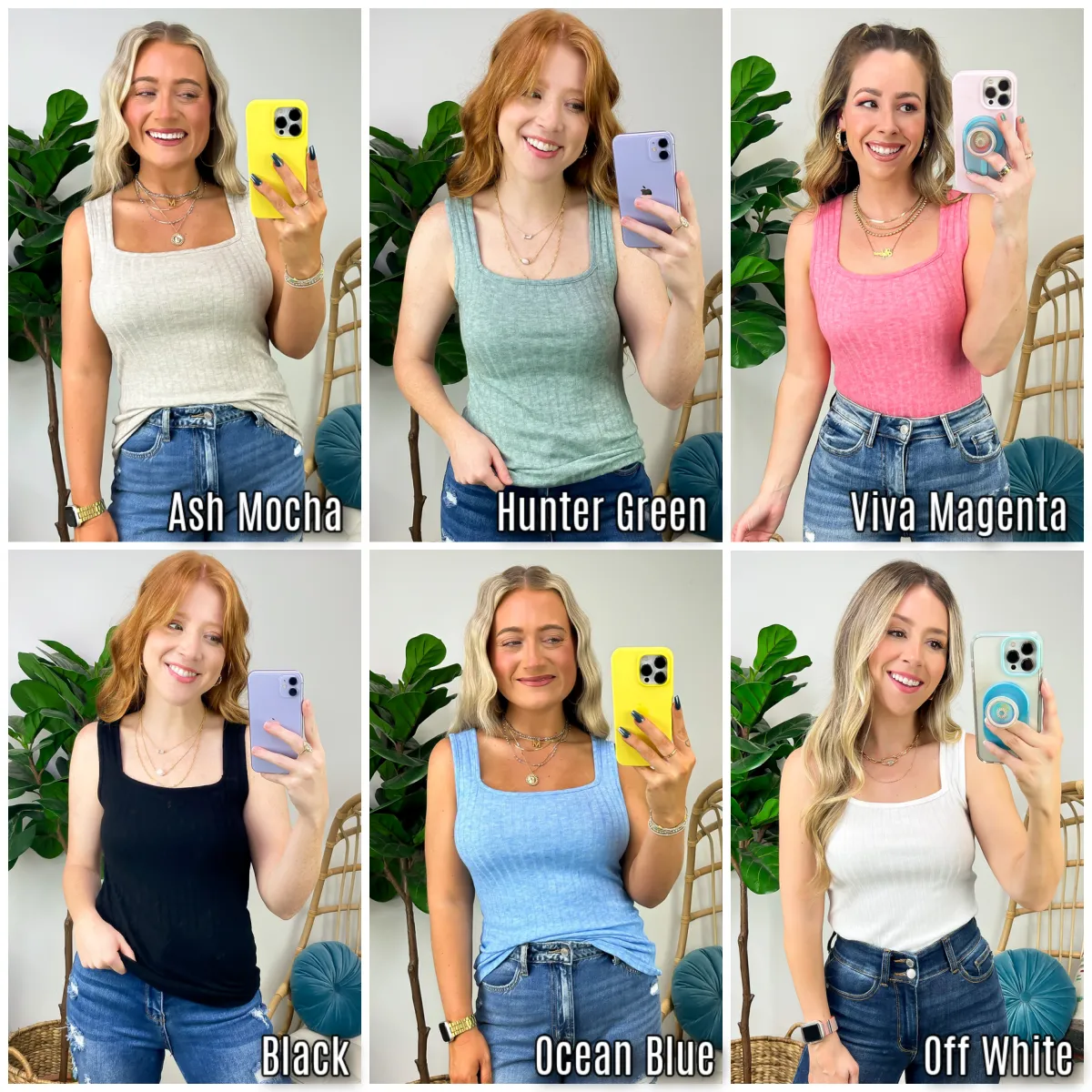 Playful Personality Ribbed Square Neck Tank Top - FINAL SALE
