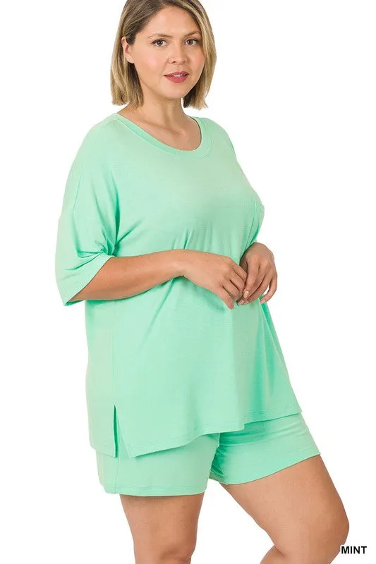 PLUS DROP SHOULDER TOP & DRAWSTRING WAIST SHORTS