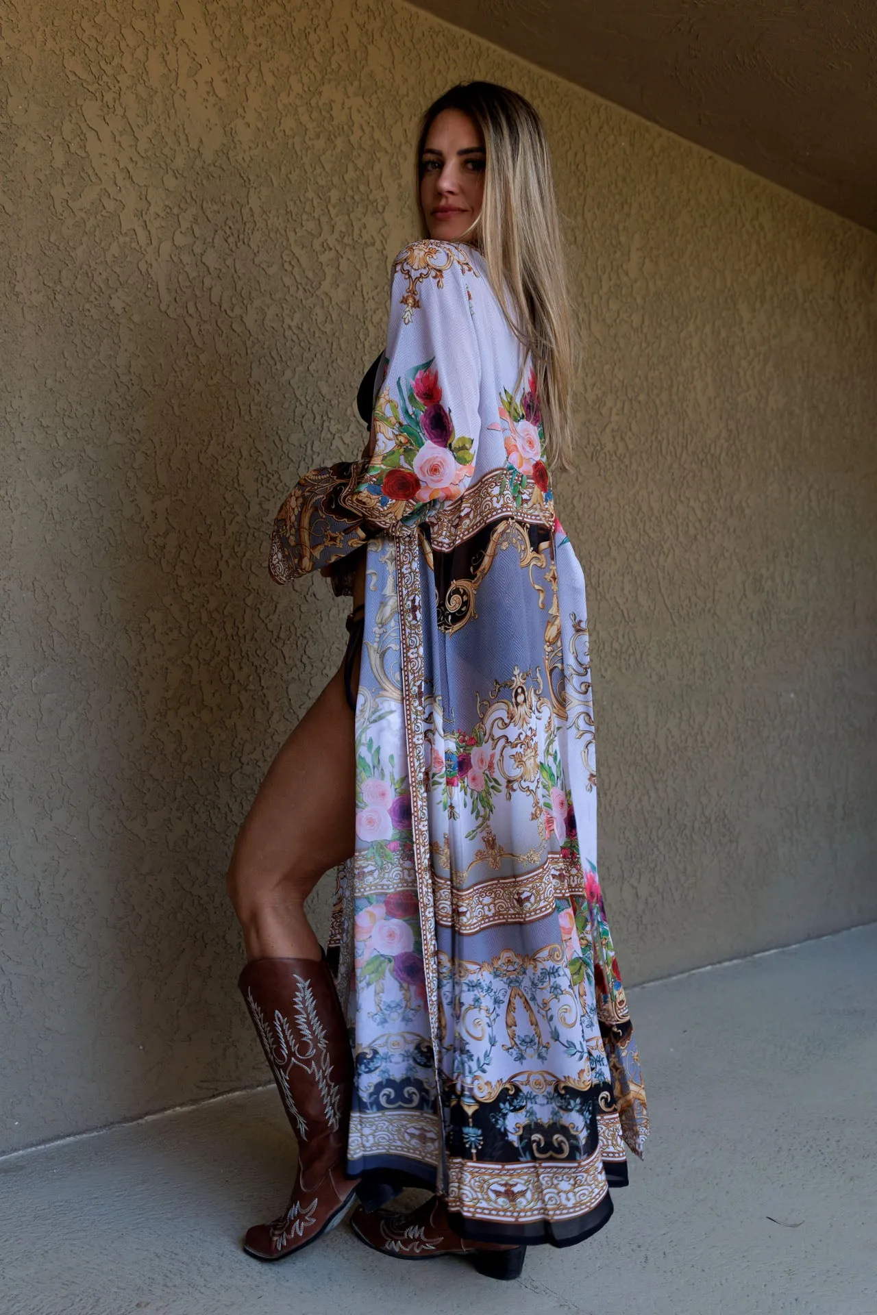 Printed Full Sleeve Coverup Dress