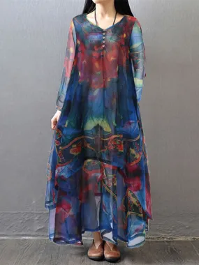 Printed V-neck Maxi Dresses