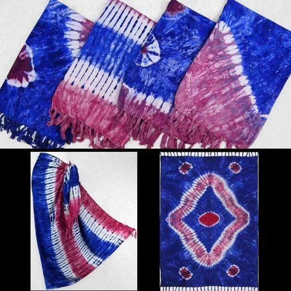 Red, White and Blue Tie-Dye Sarongs