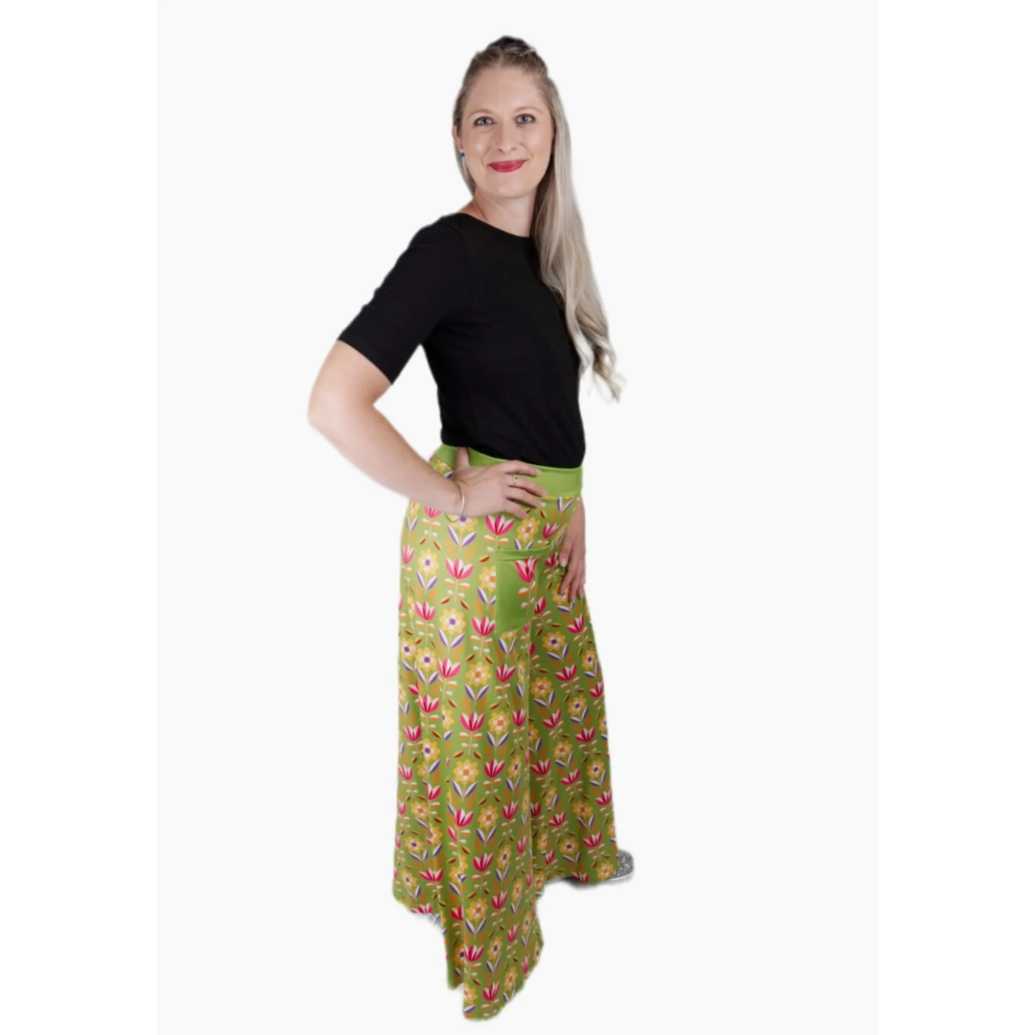 Retro Flower Wide Leg Pants With Pockets