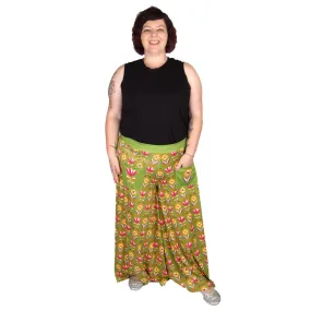 Retro Flower Wide Leg Pants With Pockets