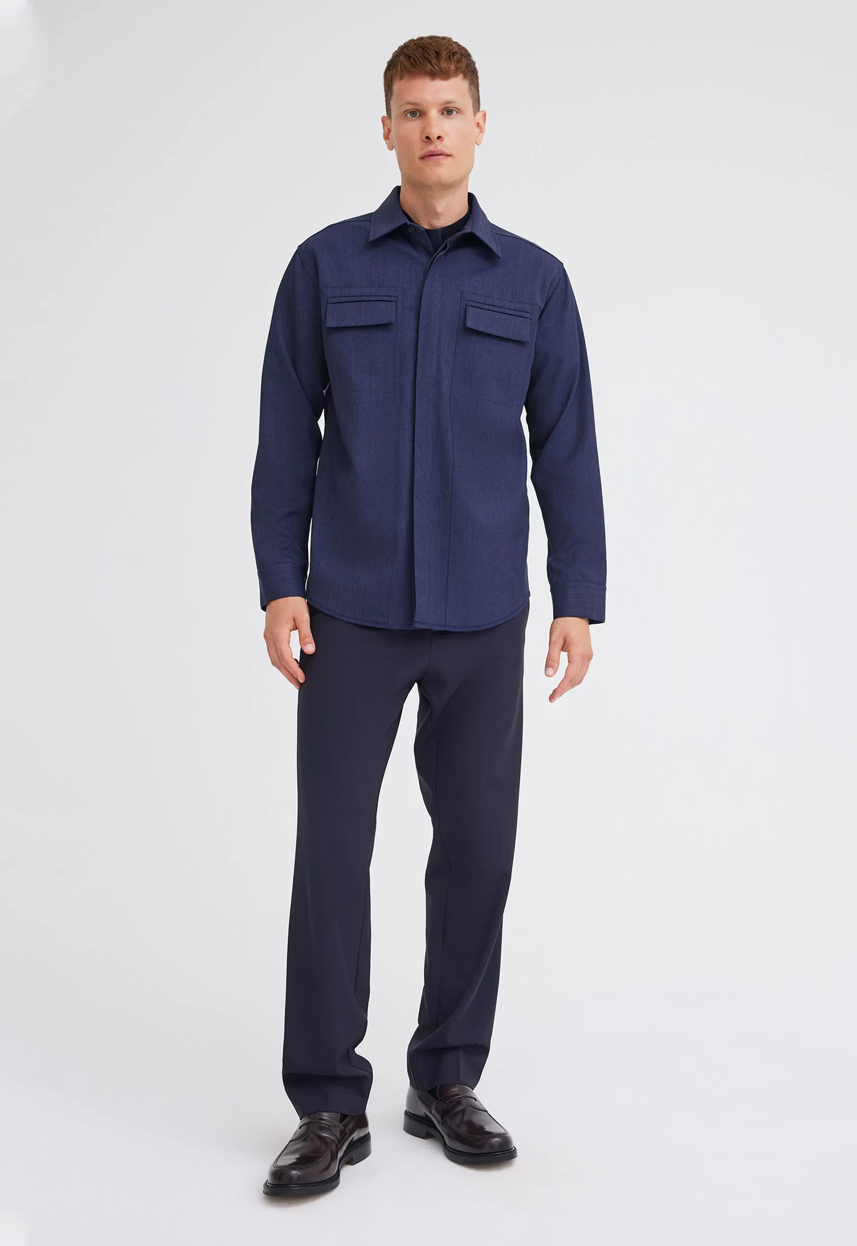 Rich Wool Overshirt - Navy