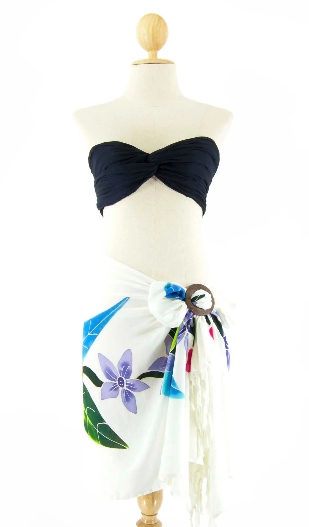 Short Hand-Painted Sarong with Fringe