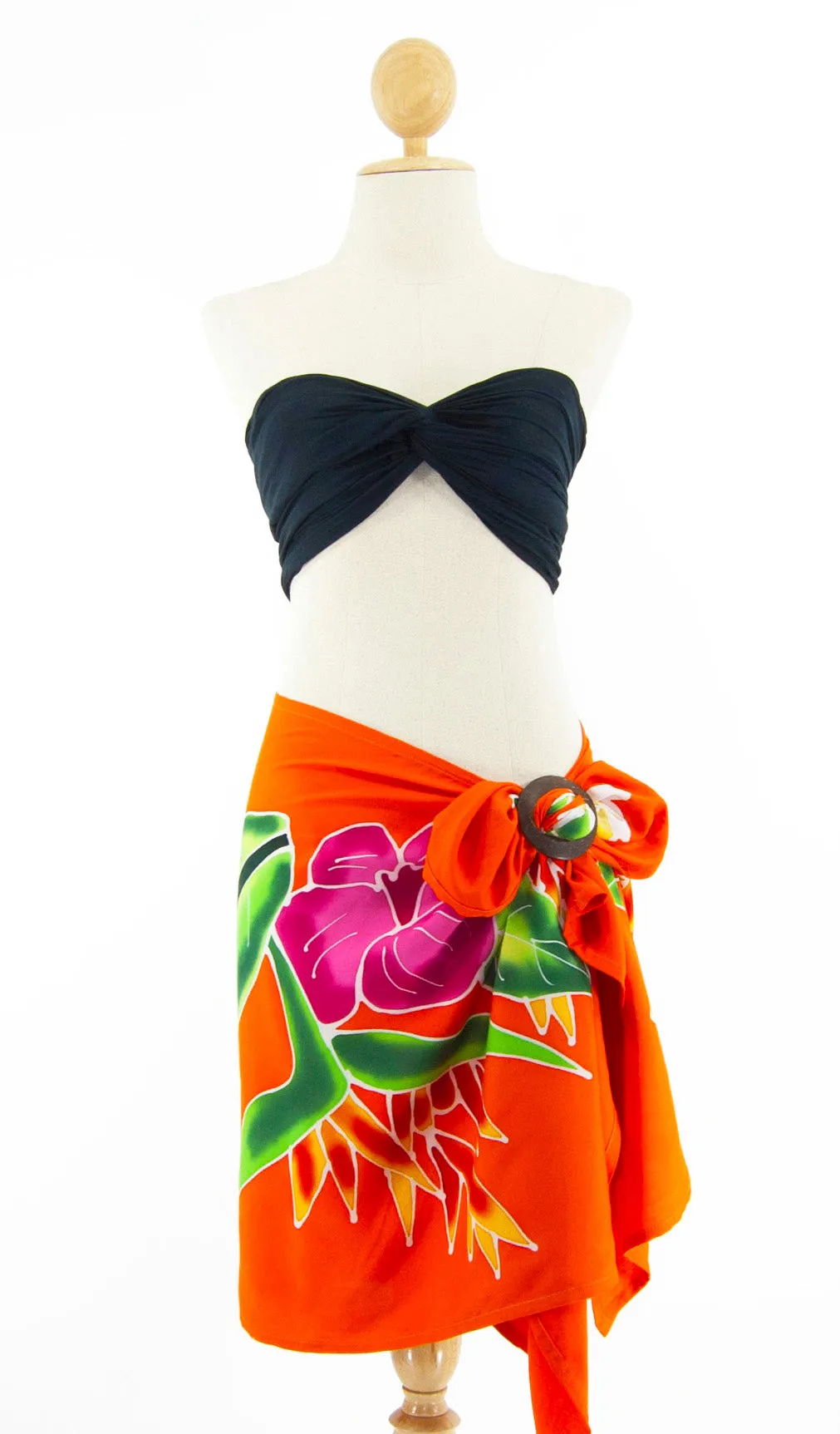 Short Hand-Painted Sarong with Fringe