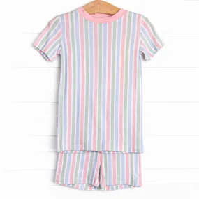 Slumber Party Stripes Bamboo Pajama Short Set, Pink