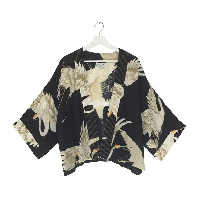 Stork Crepe Kimono Black