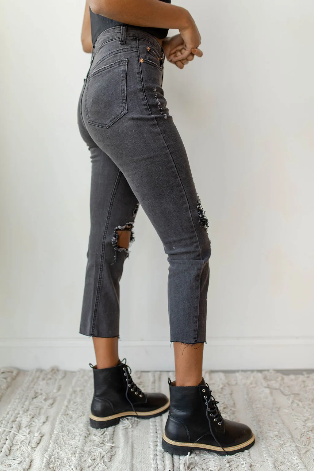 straight crop high rise denim