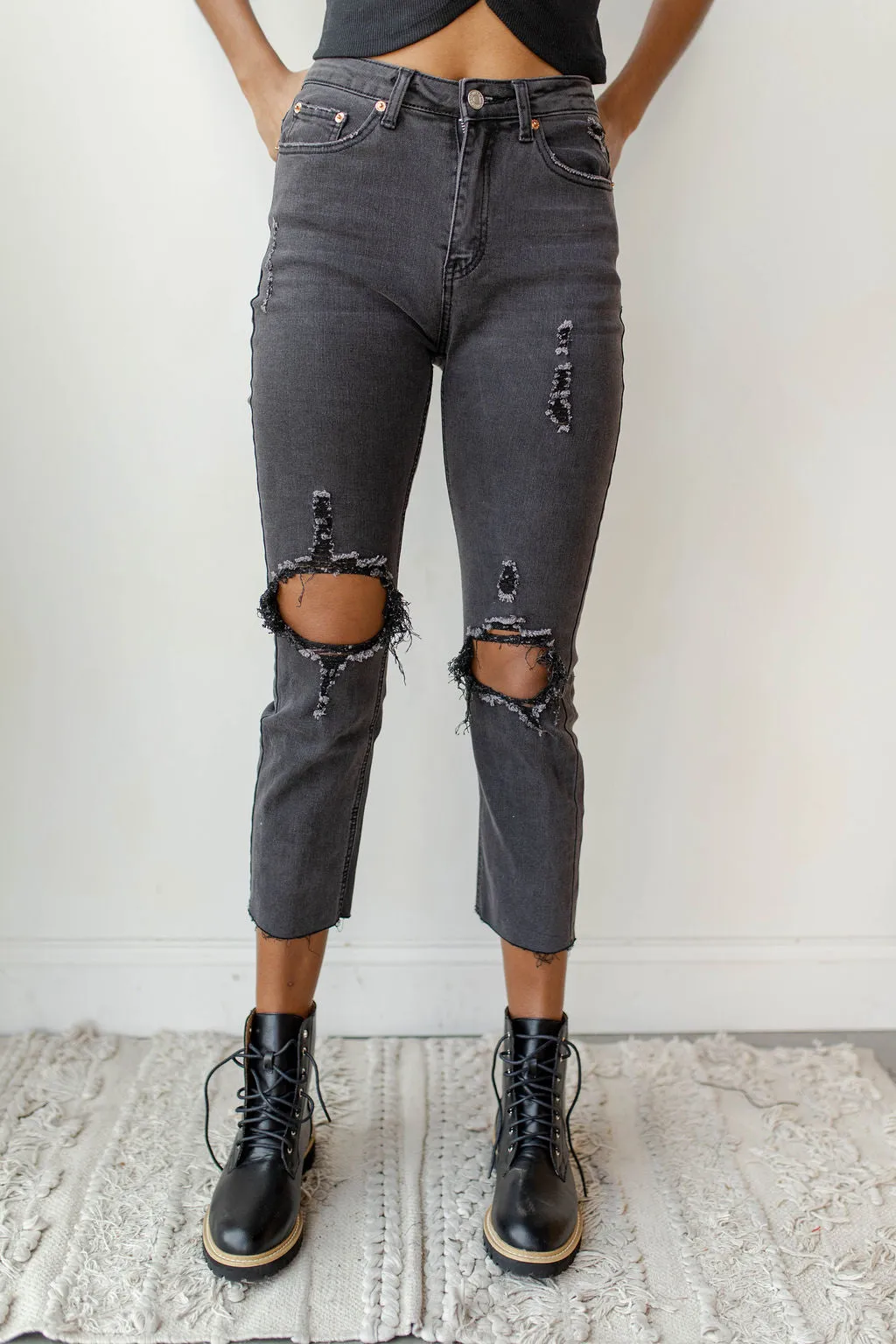 straight crop high rise denim
