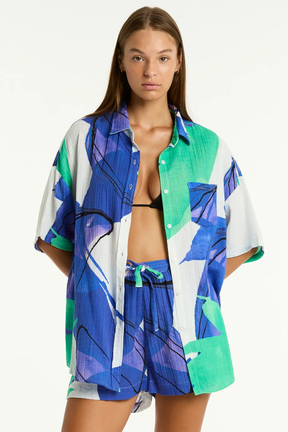 Sublime Aloha Cotton Beach Shorts in Cobalt