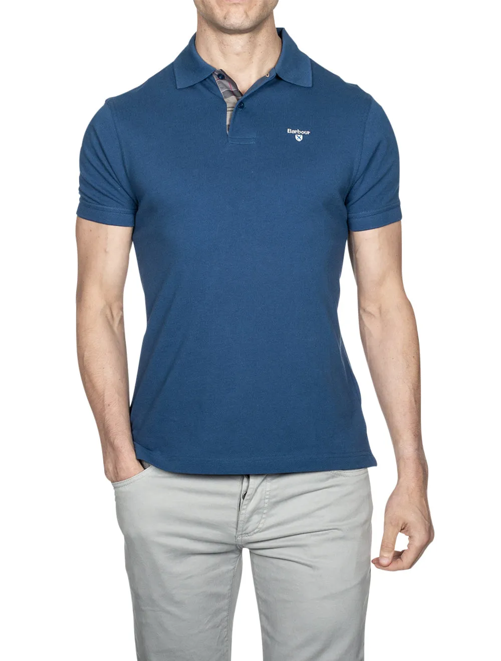 Tartan Cotton Polo Shirt Deep Blue