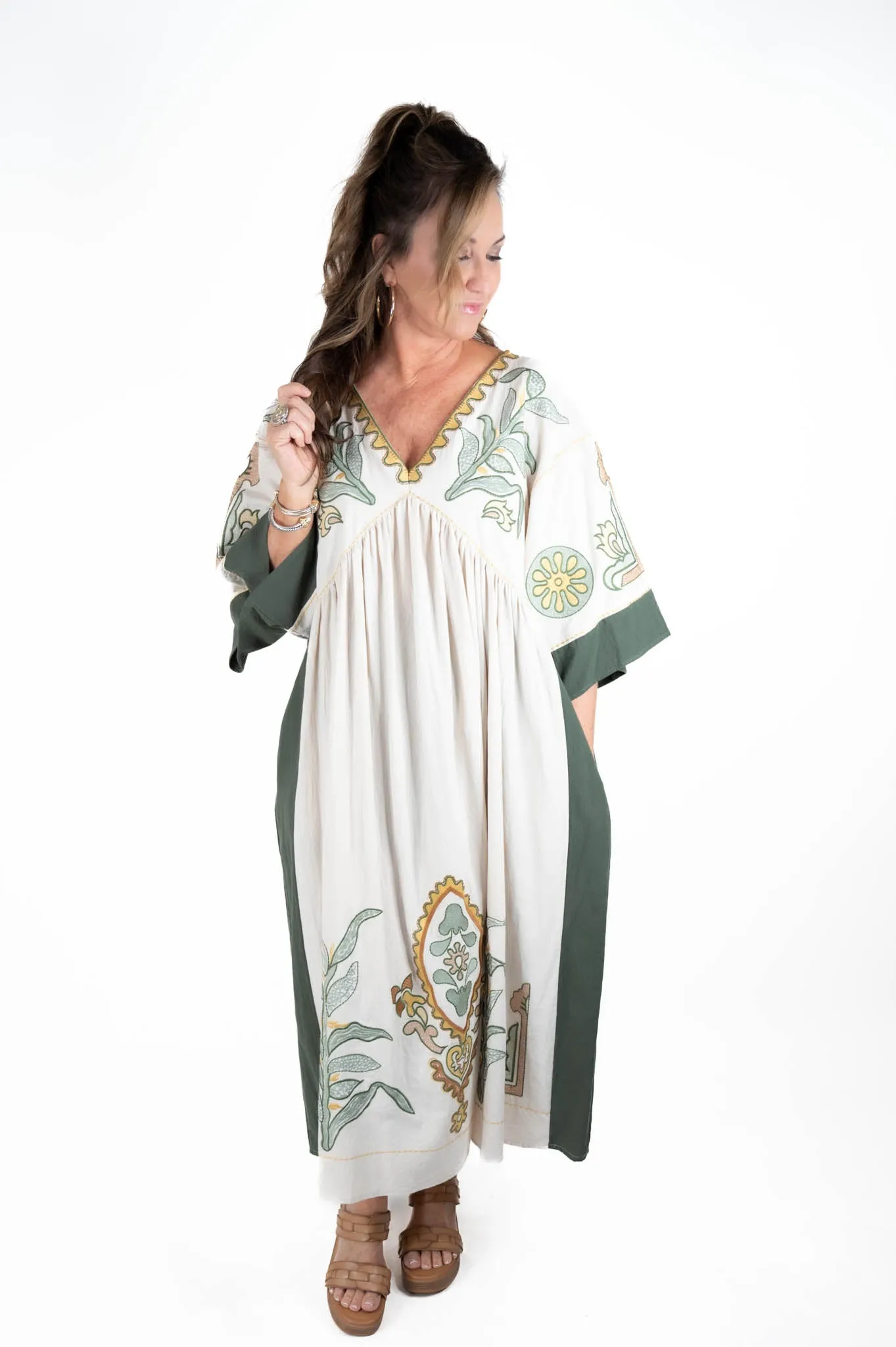 Taupe/Olive Embroidered Maxi