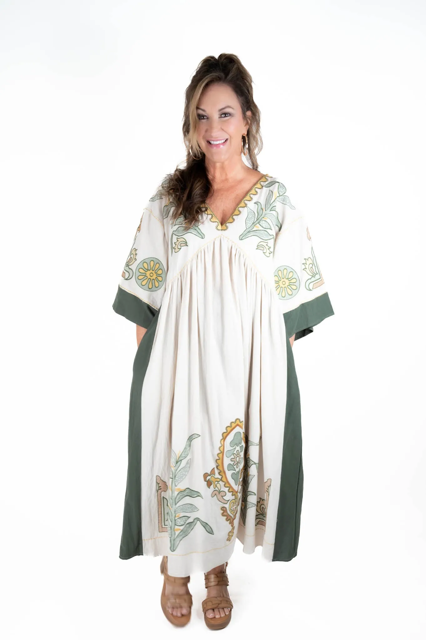 Taupe/Olive Embroidered Maxi