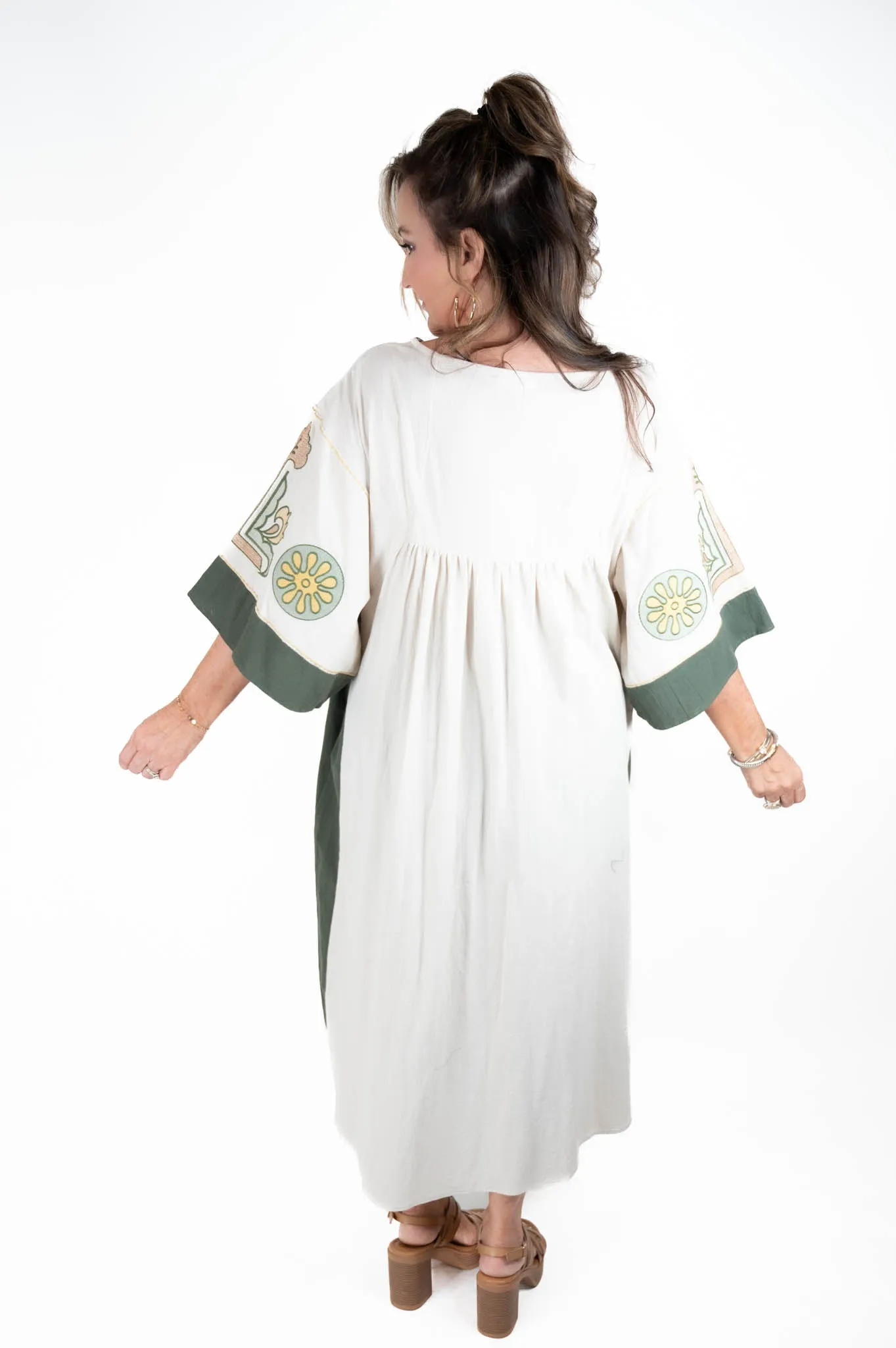 Taupe/Olive Embroidered Maxi