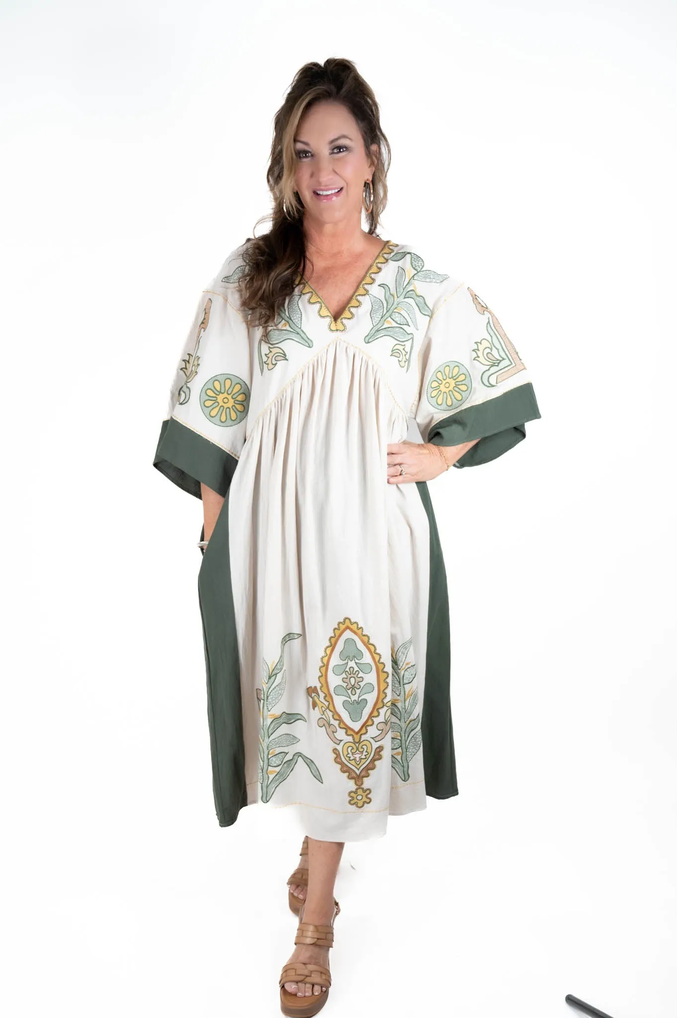 Taupe/Olive Embroidered Maxi